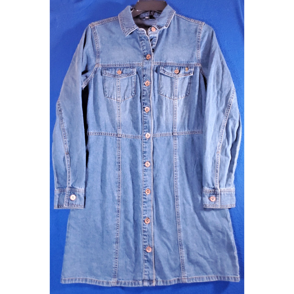 Frye Shirt Dress Women's Small Blue Denim Long Sleeve Button Front Tunic Pockets - Picture 1 of 15